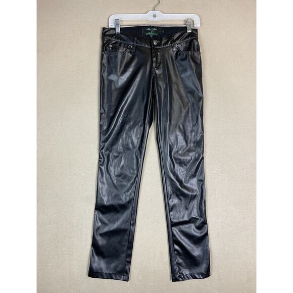 TRIPP NYC Pants Womens 3 Black Faux Leather Straight Leg Embroidered Back Pocket - Picture 1 of 14